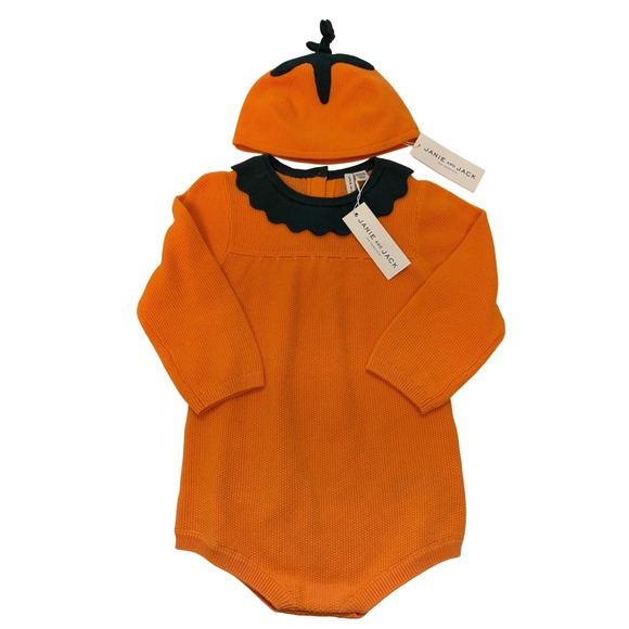 Janie and Jack Other - New Janie and Jack Harvest Pumpkin Sweater Romper and Hat Set Orange 18-24 Mo